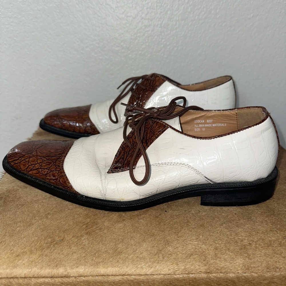 Roberto Chillini Brown & White Oxford Dress Shoes‎ Faux Leather Lace Up Mens 10